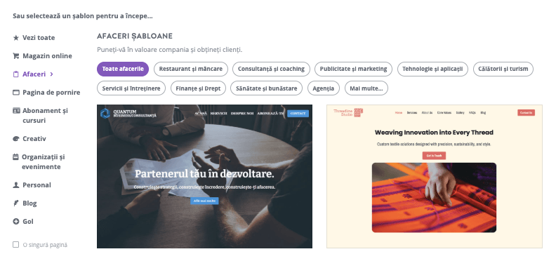 Pagina de șablon Strikingly