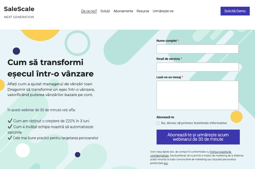 Șablonul SaleScale de la Strikingly