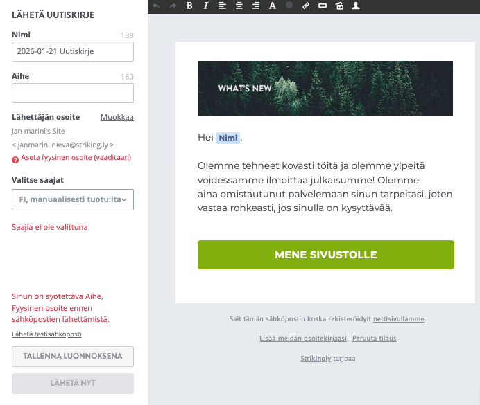 Strikingly Uutiskirje Ominaisuus