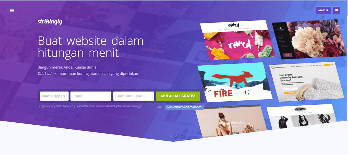 Halaman Landing Website Strikingly