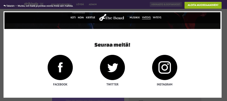 Strickingly - Musiikkisivuston rakentaminen - Sosiaalisen median integrointi