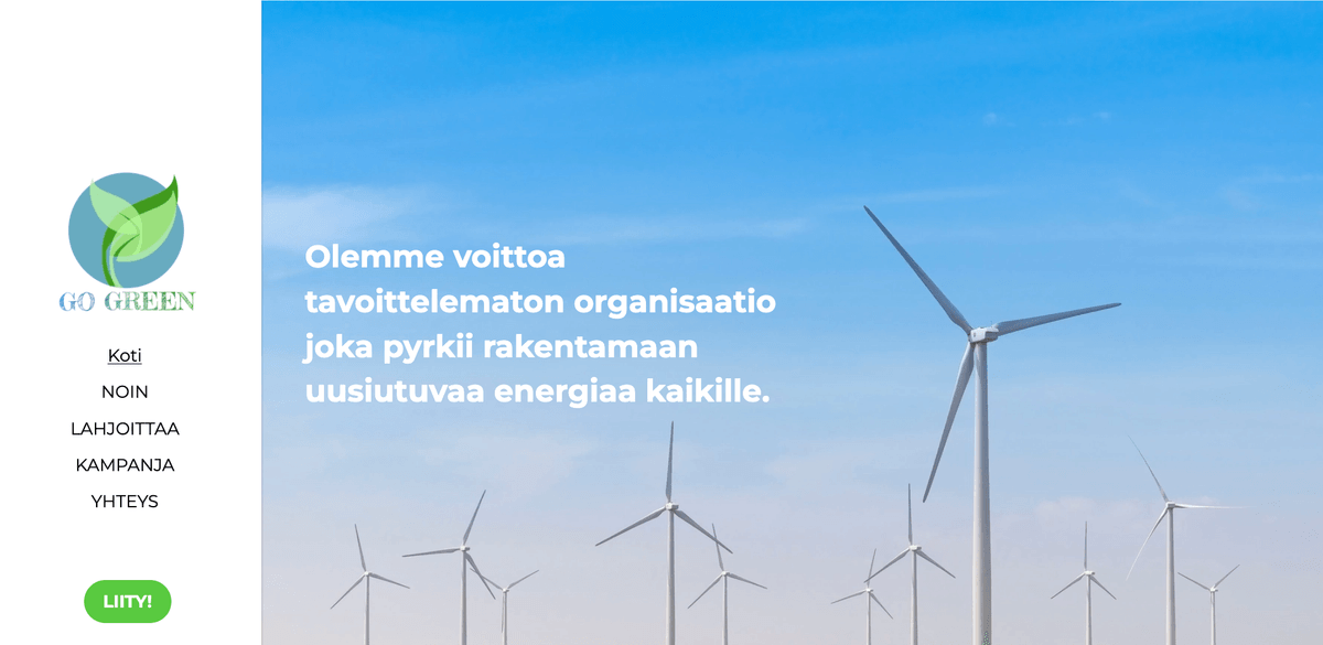 GoGreen Yksi sivuinen verkkosivumalli Strikinglyltä