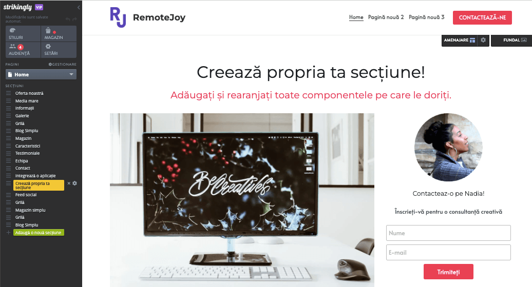 Editorul de site-uri Strikingly