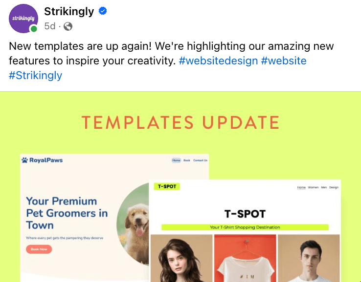 Postare Strikingly pe Facebook