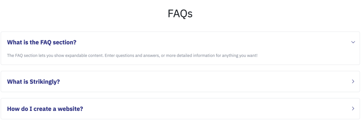 قسم الأسئلة المتكررة في Strikingly