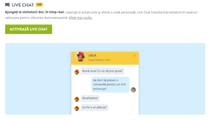 Funcția de live chat de la Strikingly