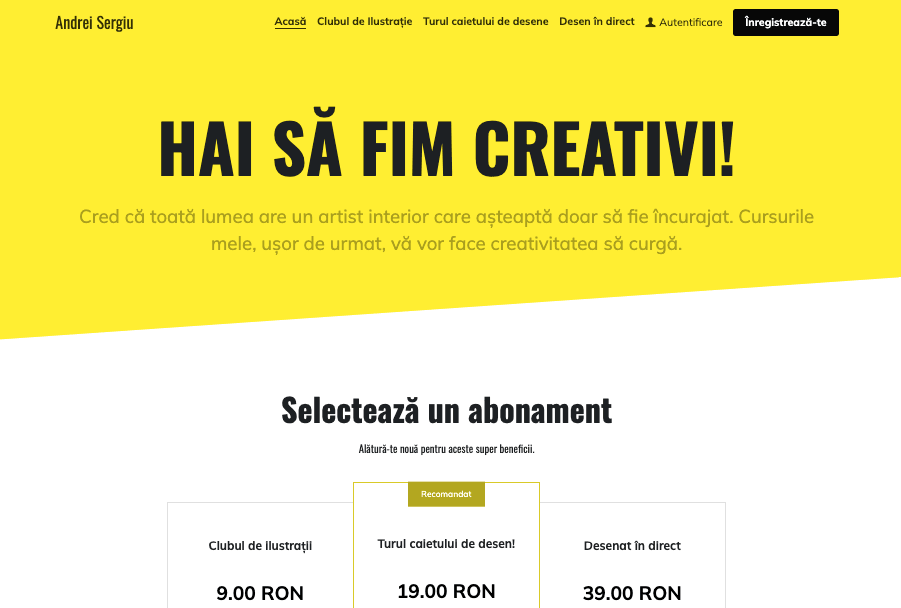 Șablonul creativ de la Strikingly