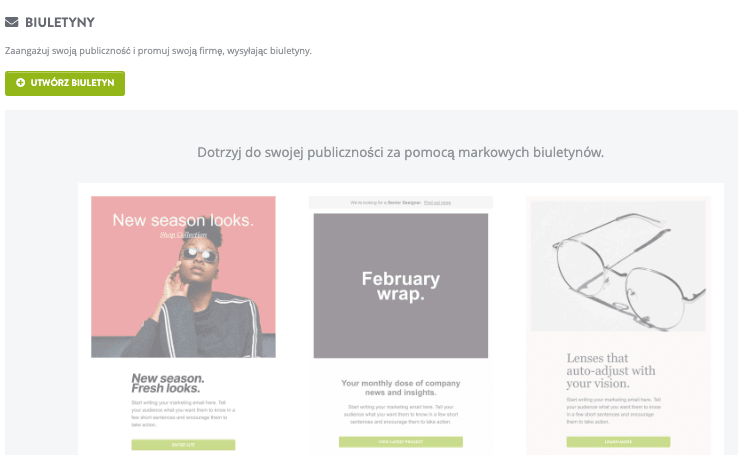 Funkcja Biuletynu Strikingly