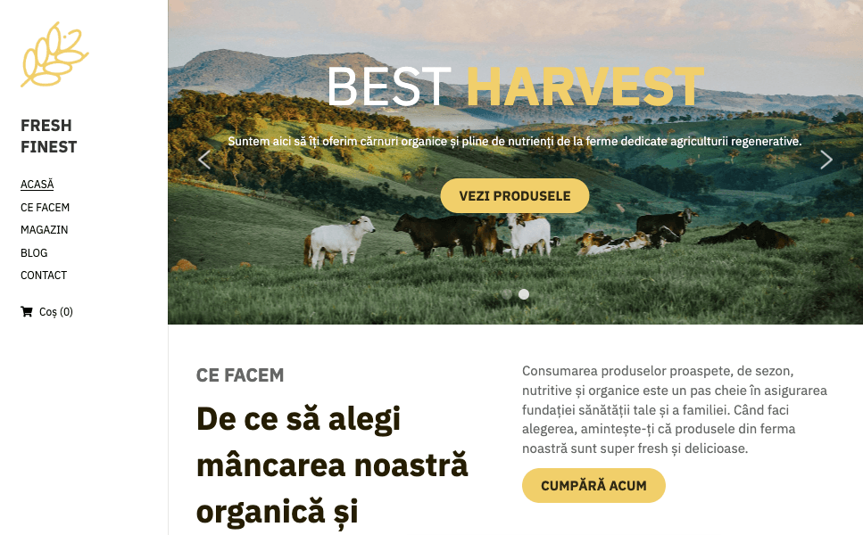 Șablonul ecommerce proaspăt și fin de la Strikingly