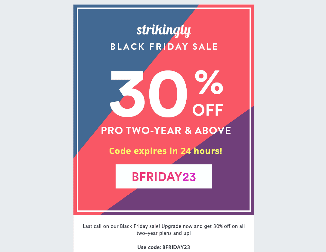 Reducerea de Black Friday a Strikingly