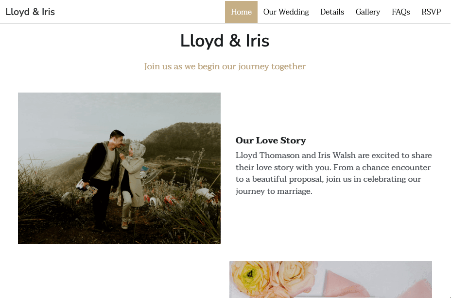 Șablon de nuntă Lloyd & Iris de la Strikingly