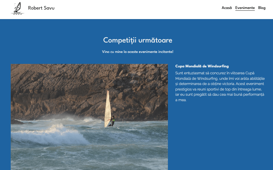 Șablonul Windsurfer de la Strikingly