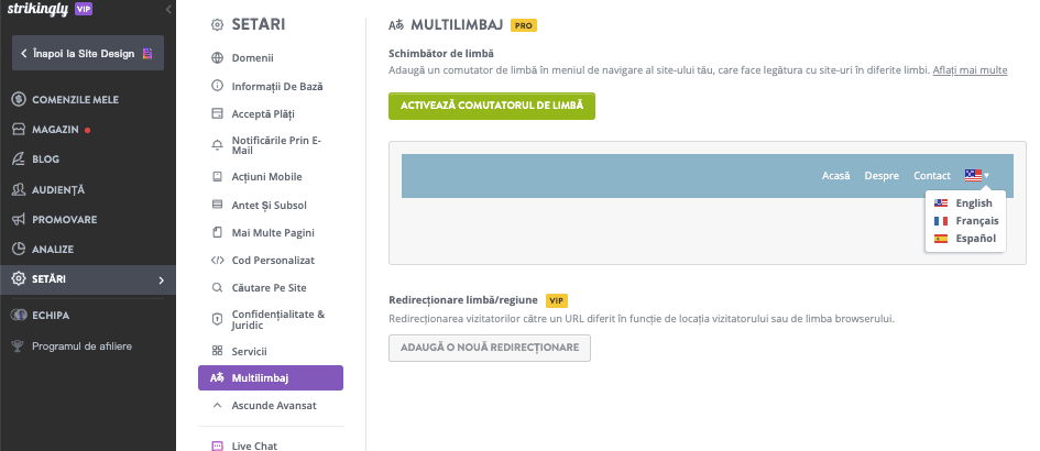 Geotargetare cu Strikingly - Direcționare lingvistică