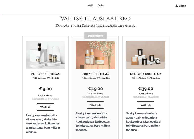 MysteryBox-verkkokauppamalli Strikinglyltä