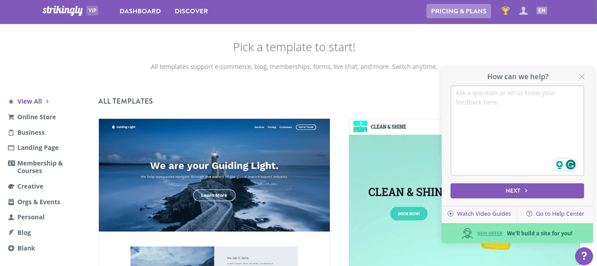 Surprinzător de selecție de șabloane cu suport prin chat