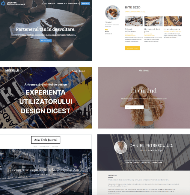 Pagina de selecție a șabloanelor Strikingly