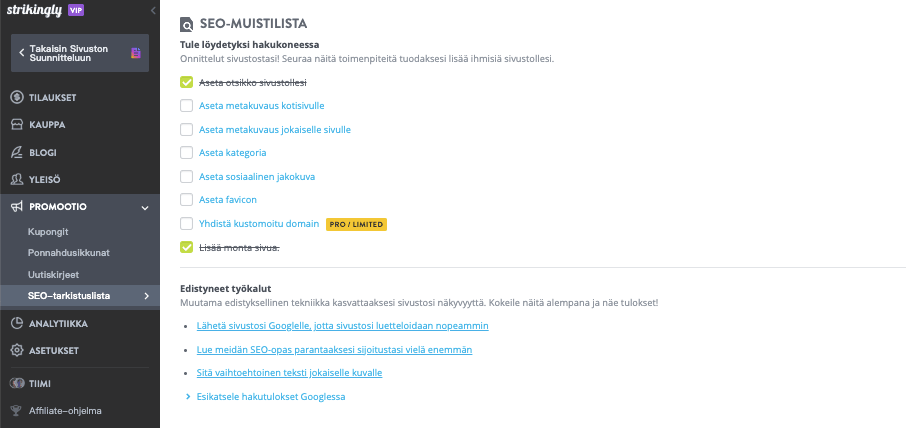 Kuinka teet mobiilisovellussivuston Strikingly - SEO-asetuksilla