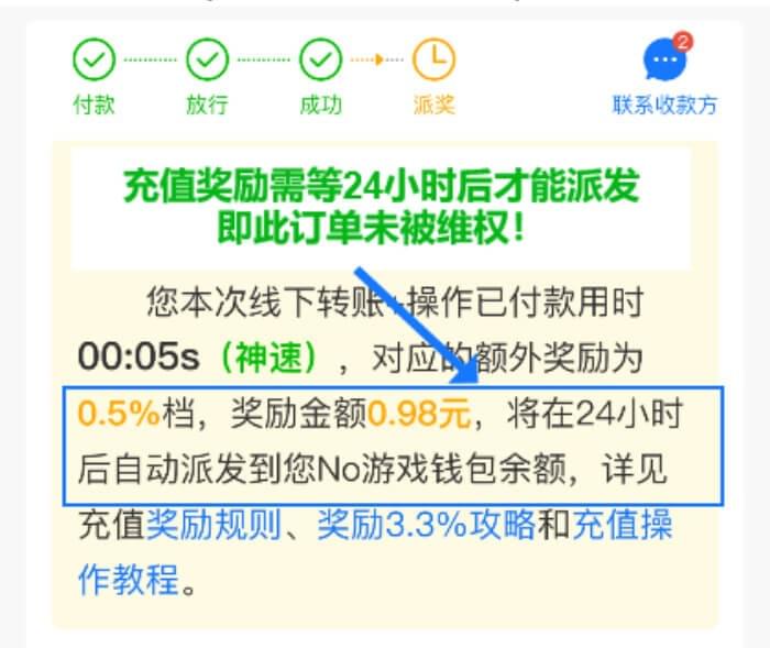 NO钱包充值成功页面示意图。