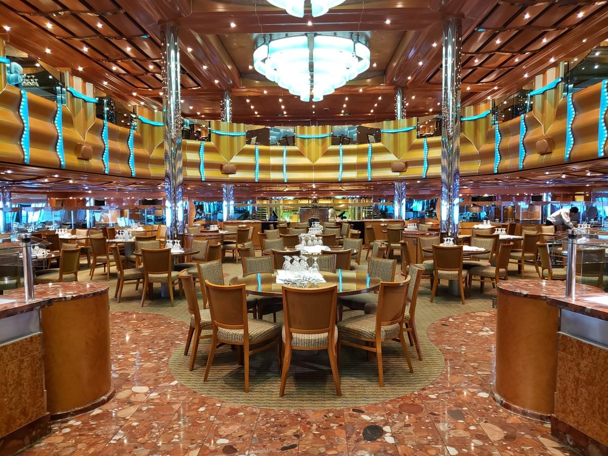 Dining room onboard a Carnival cruise ship.