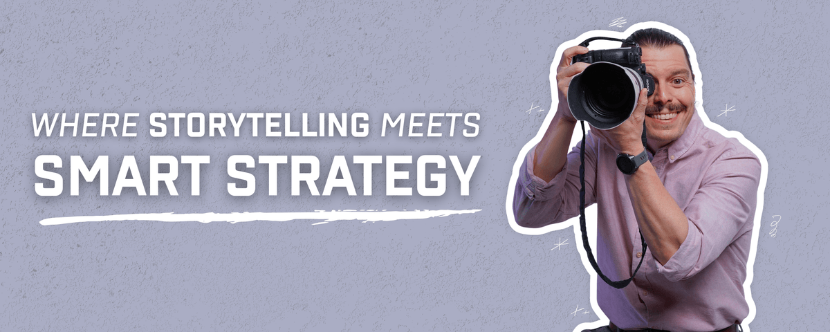 Image is of Will Trent holding a camera and posing for a picture. The on-screen text reads "Where storytelling meets smart strategy." Image is of Will Trent holding a camera and posing for a picture. The on-screen text reads "Where storytelling meets smart strategy."