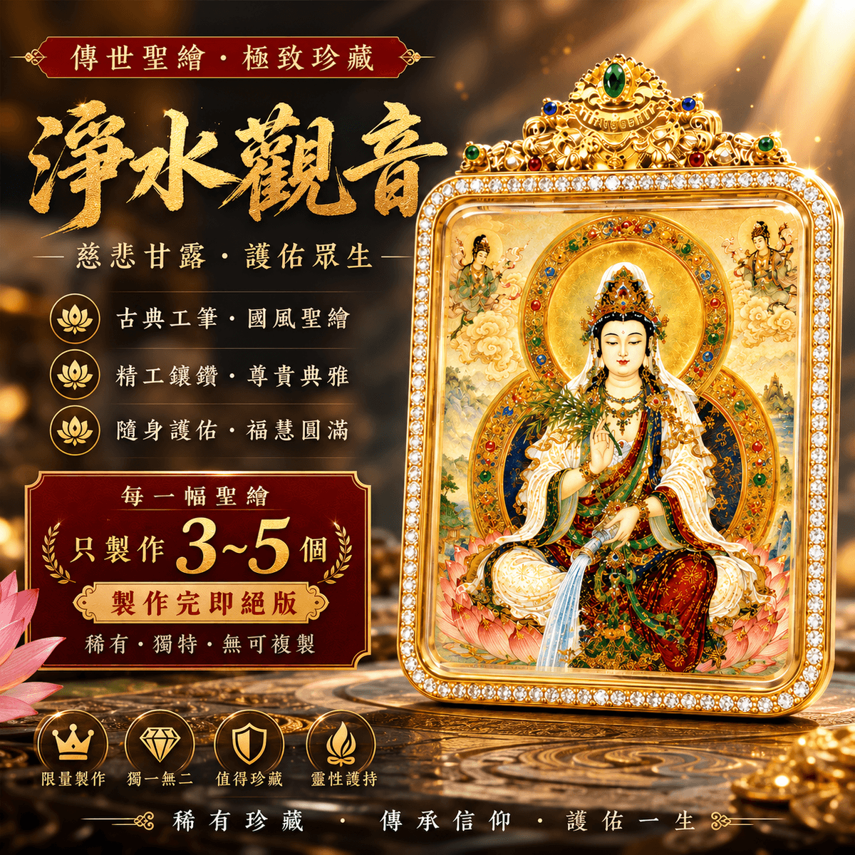 【淨水觀音】隨身護身符吊墜｜甘露淨化・消災延壽・身心安樂