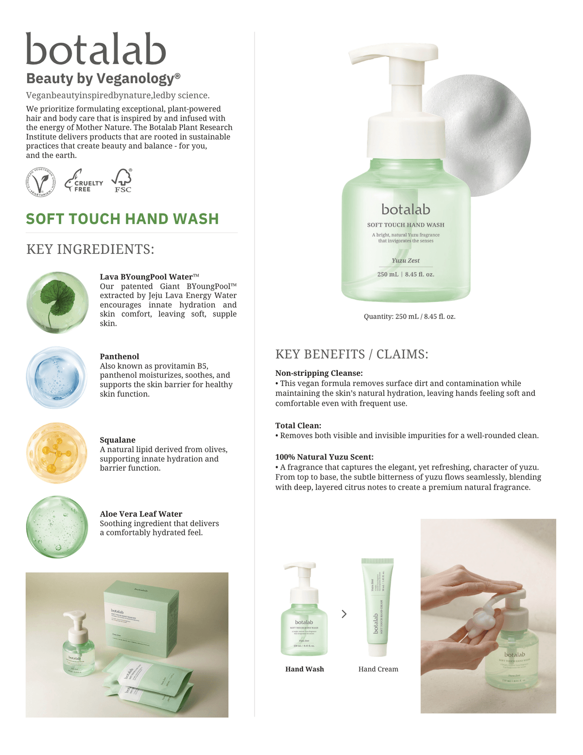 Botalab Soft Touch Hand Wash Yuzu Zest (2EA REFILL, 1 EA Bottle)