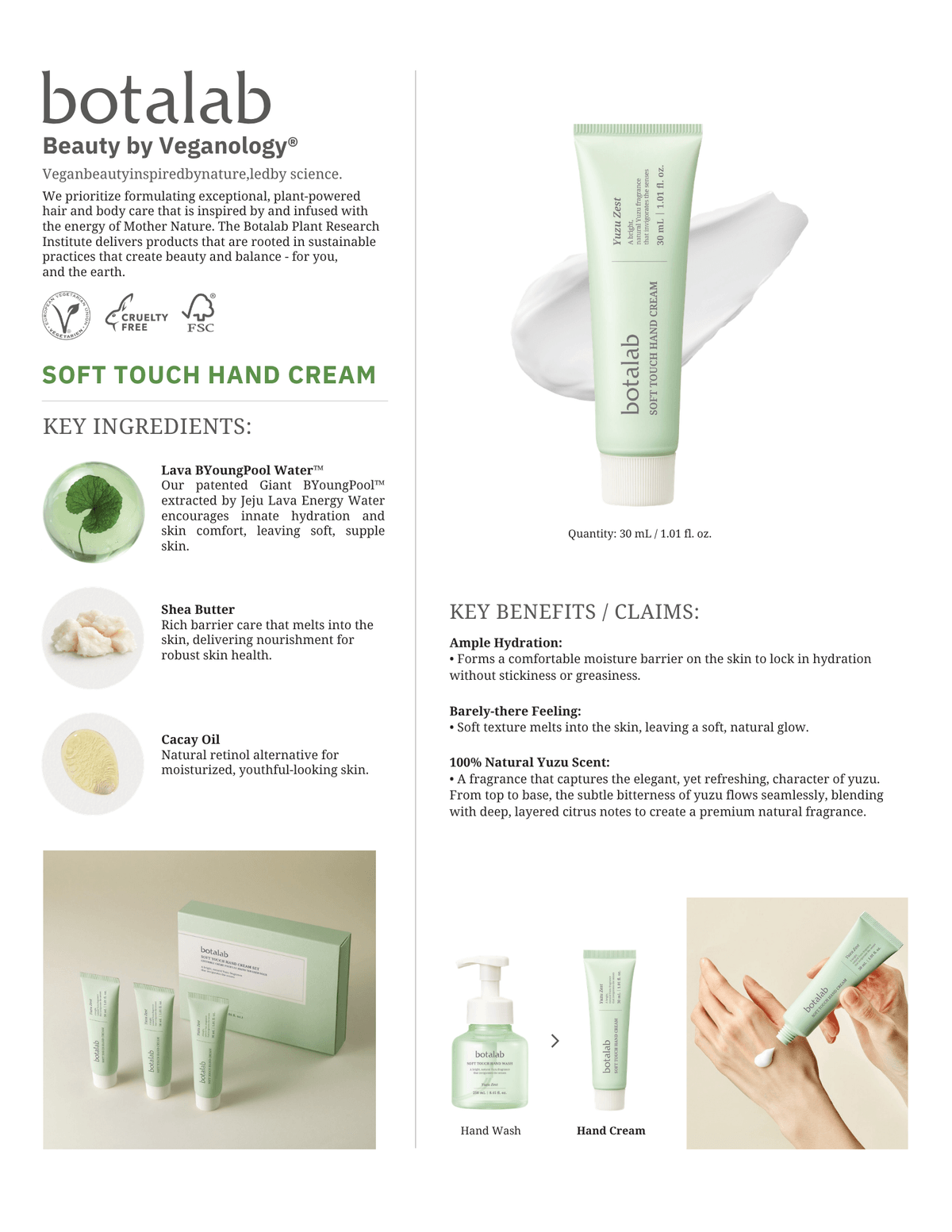 Botalab Soft Touch Hand Cream Yuzu Zest (3EA)