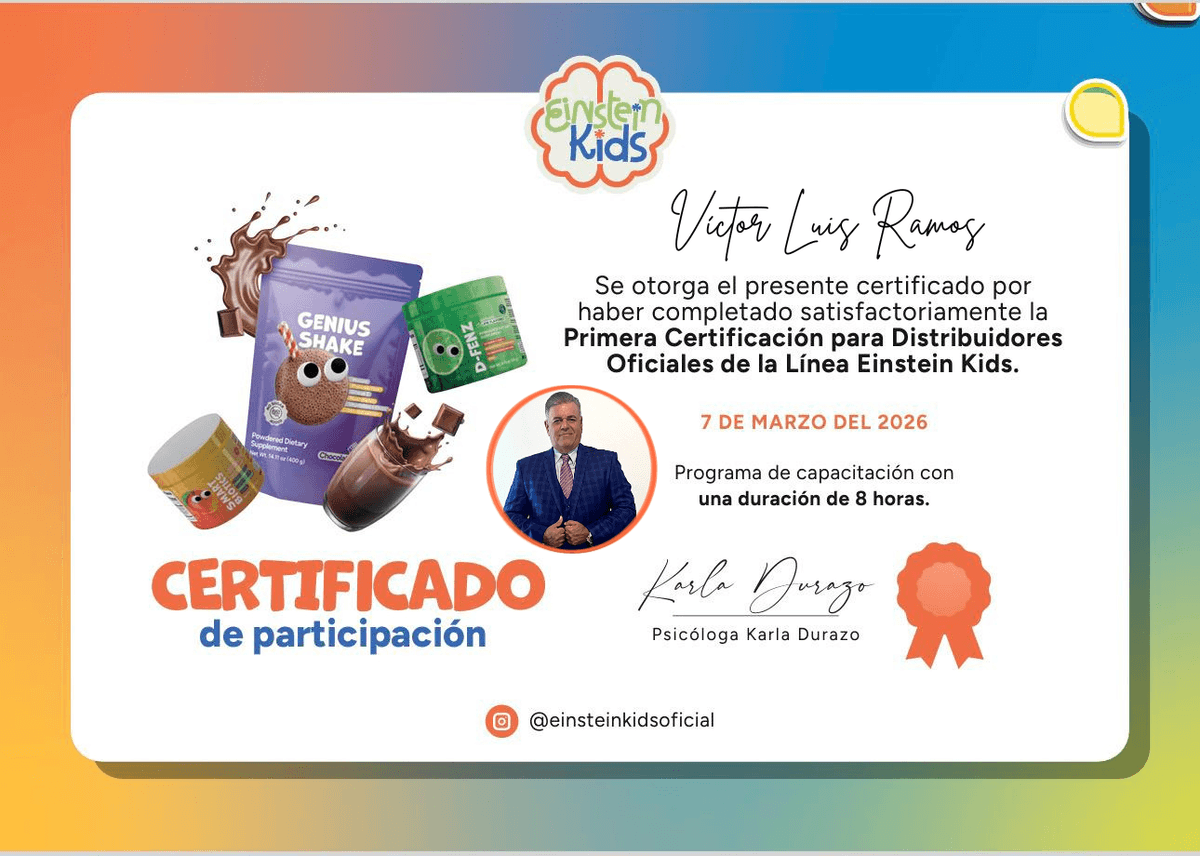 Join us to discover how a comprehensive approach can enhance the cognitive and emotional development of children. Boost the learning and creativity of your child An educational and nutritional approach designed to support the cognitive and emotional development of children.

Line 2

Inspired by child development methodologies used by specialists in psychology, nutrition, and well-being.

3️⃣ COLORS OF THE LANDING

To look professional and trustworthy.

Main blue
#1E3A8A

Bright blue
#2563EB

Creativity yellow
#FBBF24

Clean white
#FFFFFF

Text gray
#374151

This communicates:

intelligence

science

childhood

trust

4️⃣ STRUCTURE OF THE OFFICIAL LANDING (COVER)

This does NOT have representatives.

HERO

Title

Awaken your child's extraordinary potential

Subtitle

Einstein Kids is an educational and nutritional approach designed to support the cognitive, emotional, and creative development of children.

Button:

Learn about the program