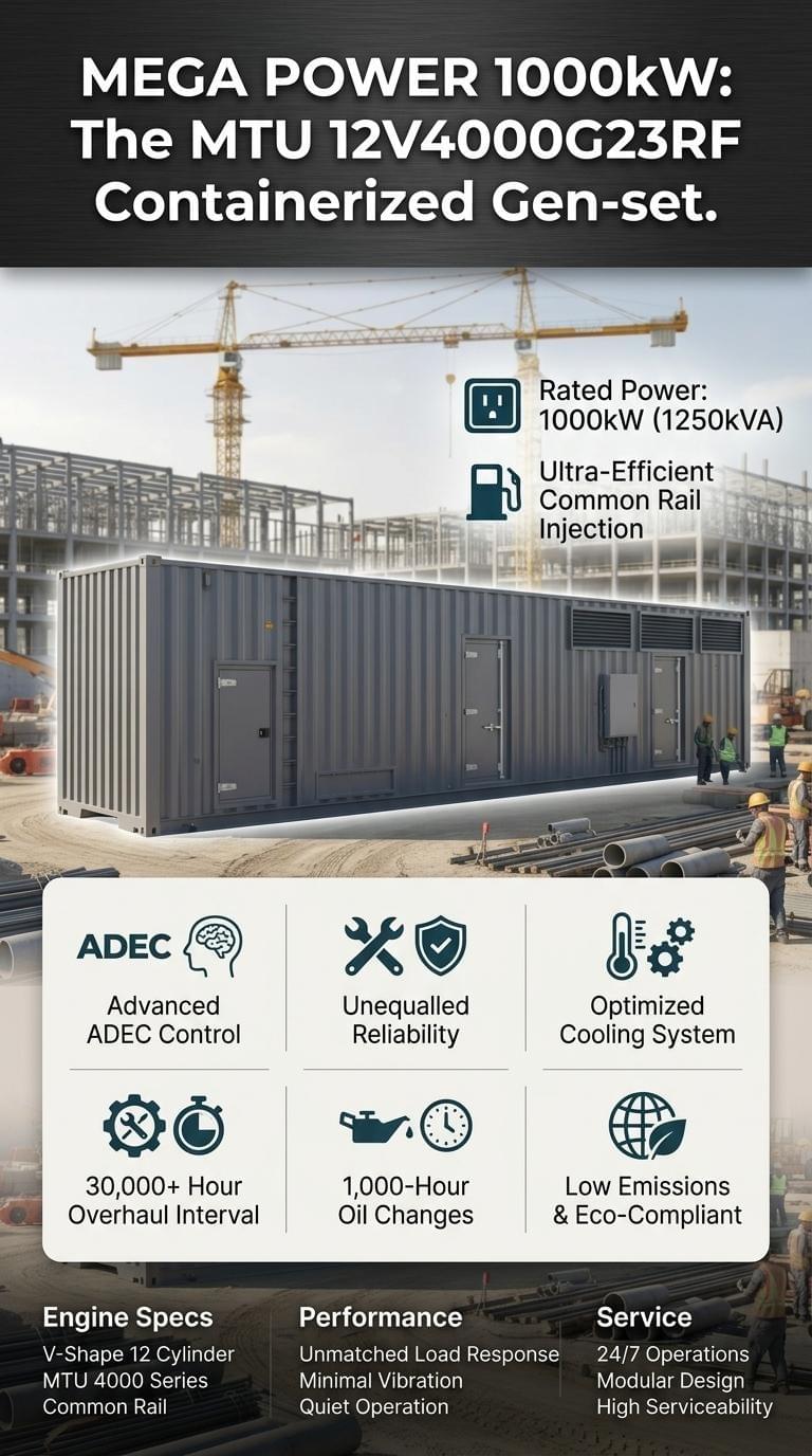 MTU 12V4000G23RF Mega Power Containerized Diesel Generator Set – 1000kW / 1250kVA