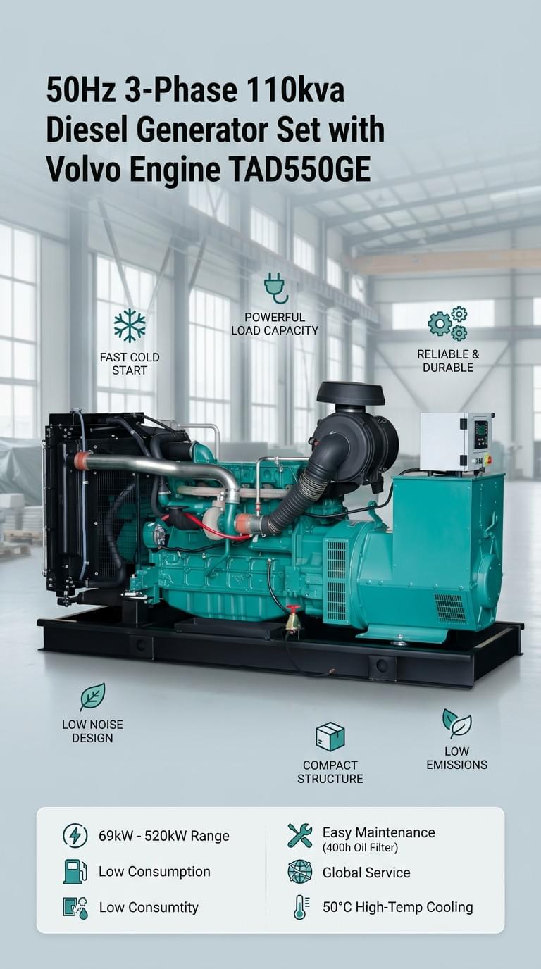 50Hz 3-Phase 110kva Diesel Generator Set with Volvo Engine TAD550GE