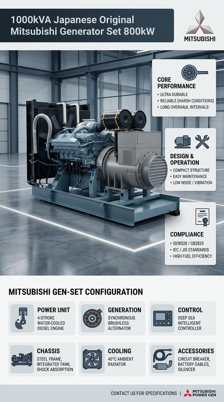 1000 kVA (800 kW) Generator Set – Original Mitsubishi, Made in Japan