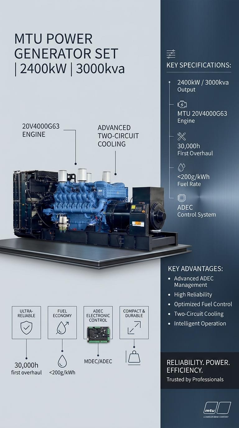 2400 kW / 3000 kVA Diesel Generator Set Powered by the 20V4000G63 Engine