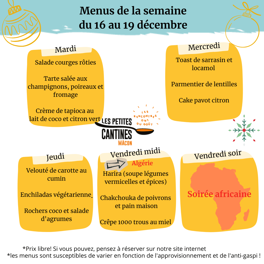 menu les petites cantines mâcon du 16 au 20 décembre
