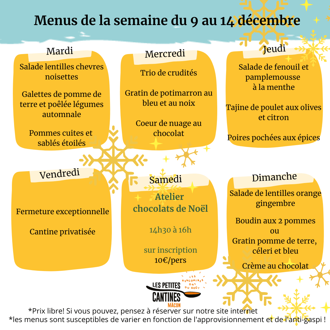 menu les petites cantines mâcon du 16 au 20 décembre