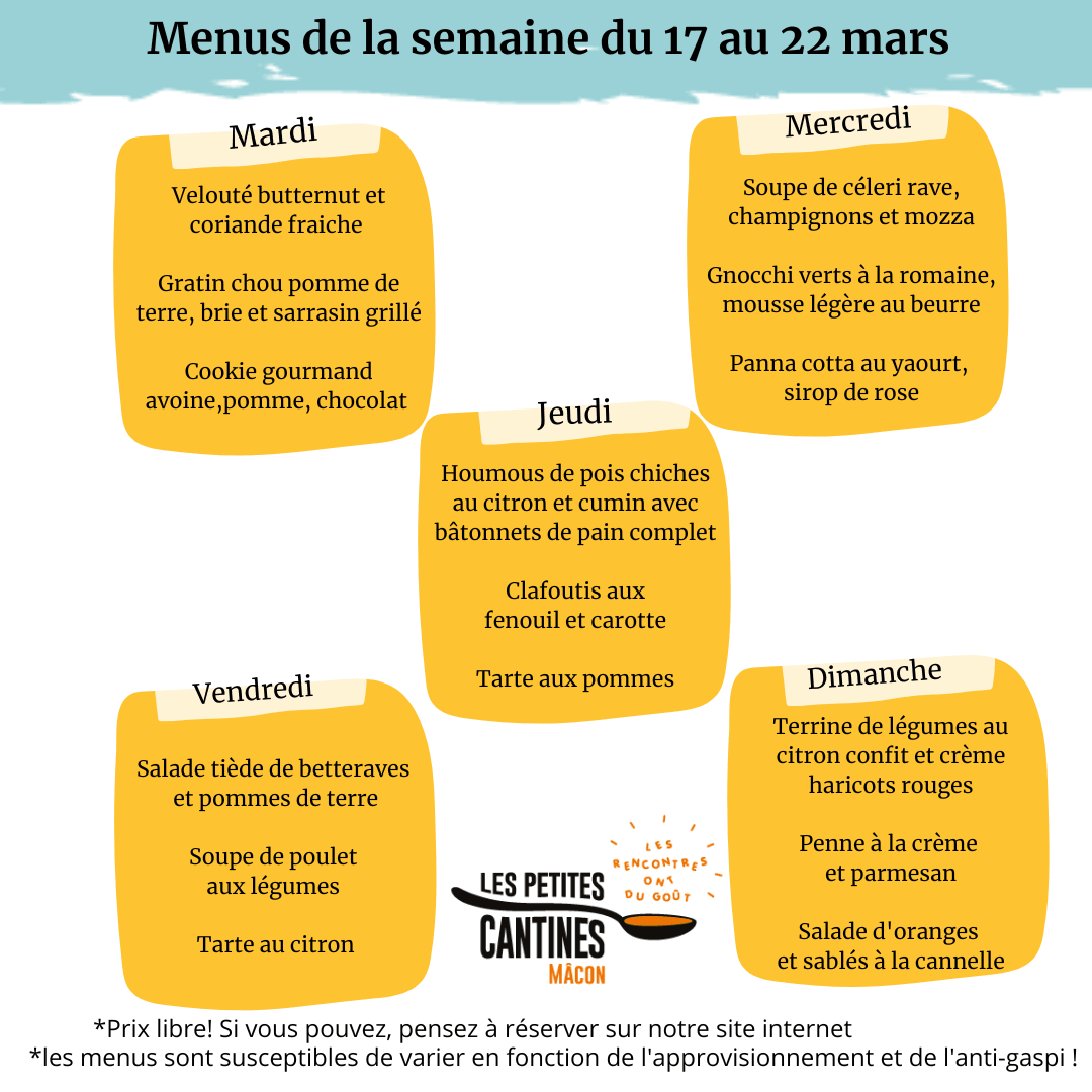 menu les petites cantines mâcon du 16 au 20 décembre
