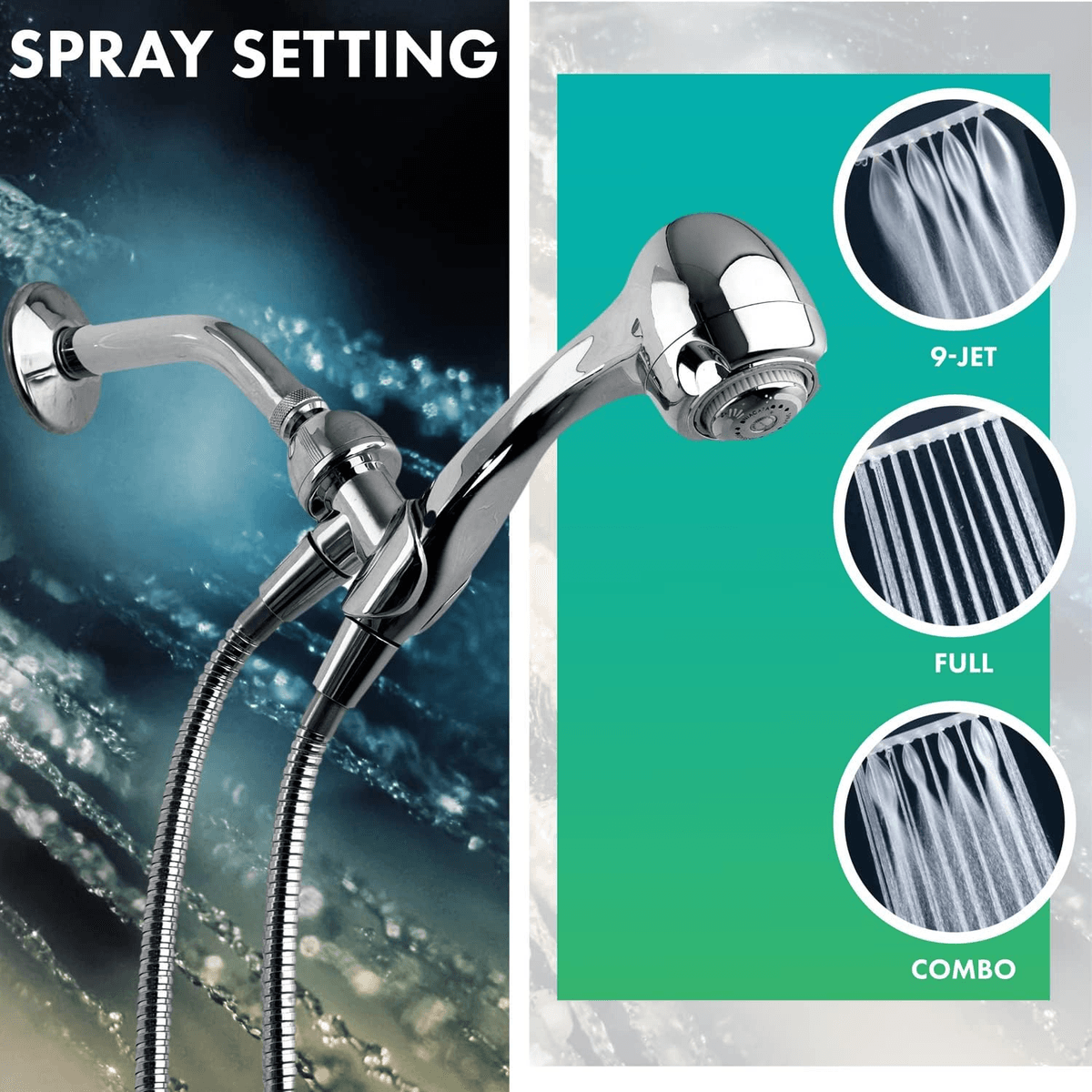 Rising Bath 3-Spray with 1.5 GPM 2.7-in. Wall Mount Handheld Shower Head in Chrome, 1-Pack Bathroom 