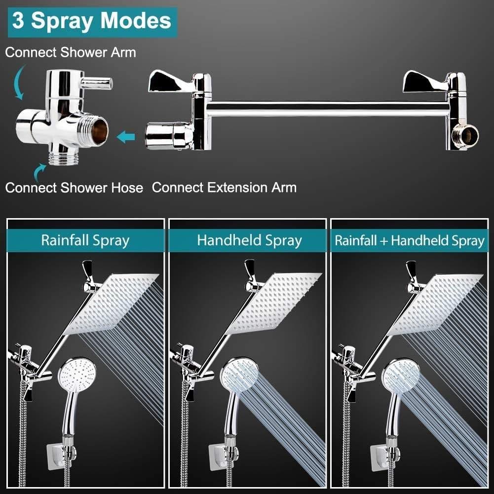 RisingBath 8 Inch High Pressure Rainfall Shower Head Handheld Shower Combo with 11 inch Arm
