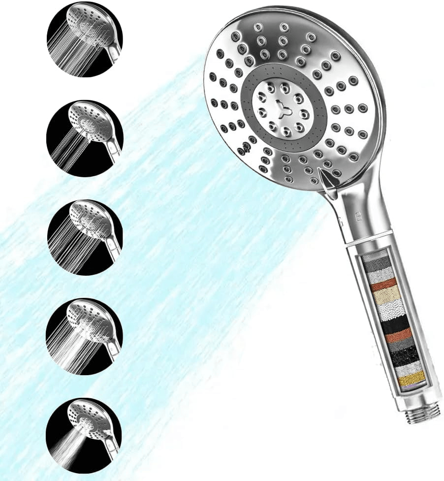 Rising Bath Shower Filter Handheld Shower Head-High Pressure 5 Spray Mode with Up to15 Stage Water