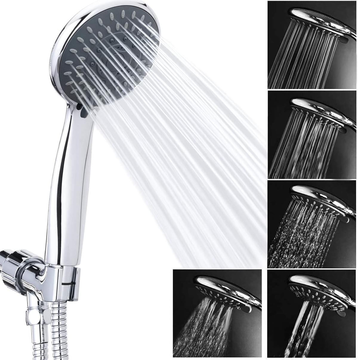 High Pressure Hand Shower 5 Settings Powerful Water Spray Shower Head Again