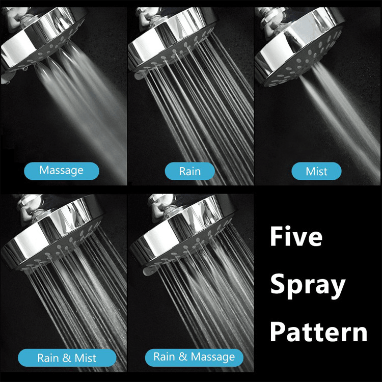 RisingBath Shower Head High Pressure Rain Fixed Showerhead 5 Setting with Metal Swivel Ball Joint