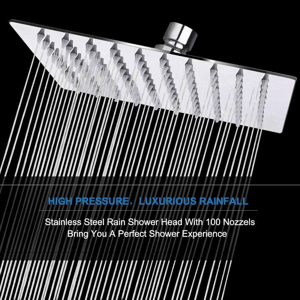 Rising Bath Rain Shower head, High Flow Stainless Steel Square Rainfall ShowerHead, High Pressure