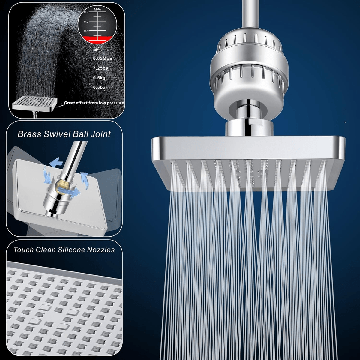 Rising Bath Filtered Shower Head, High Pressure Rain Shower with Handheld Shower Filter Combo