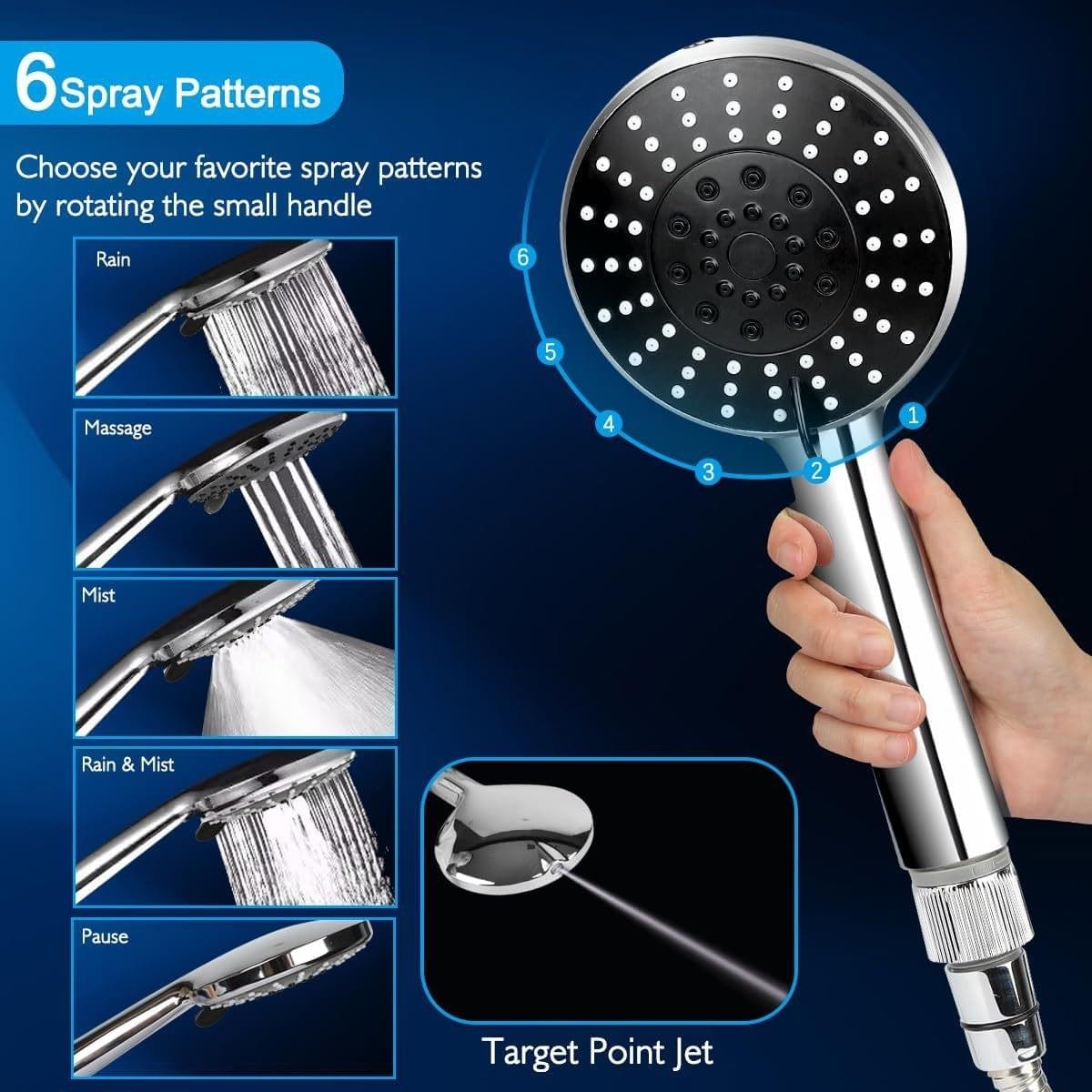 High Pressure Rain Shower Head Combo with Extension Arm- Wide Showerhead with 6 Handheld Water Spray