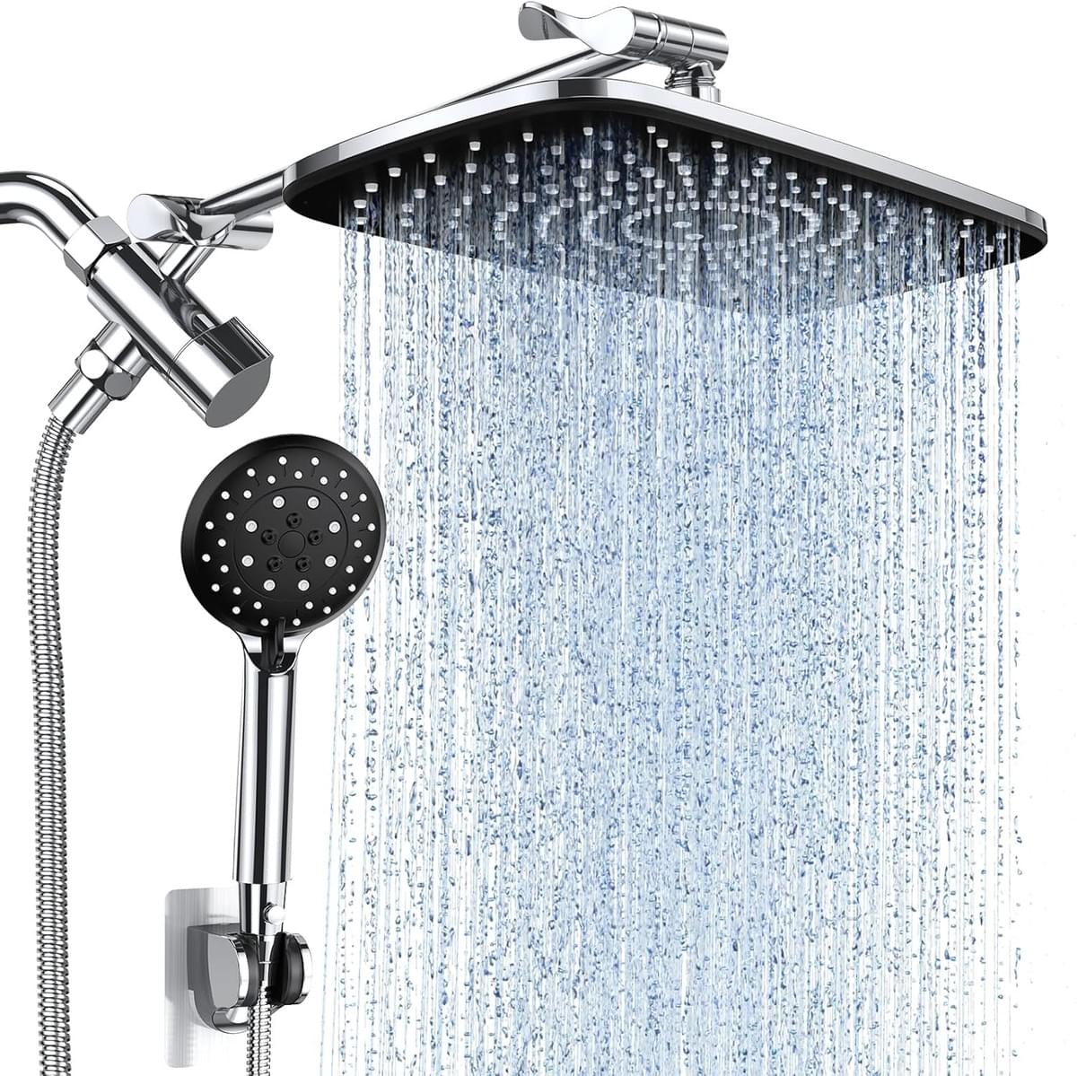 High Pressure Rain Shower Head Combo with Extension Arm- Wide Showerhead with 6 Handheld Water Spray