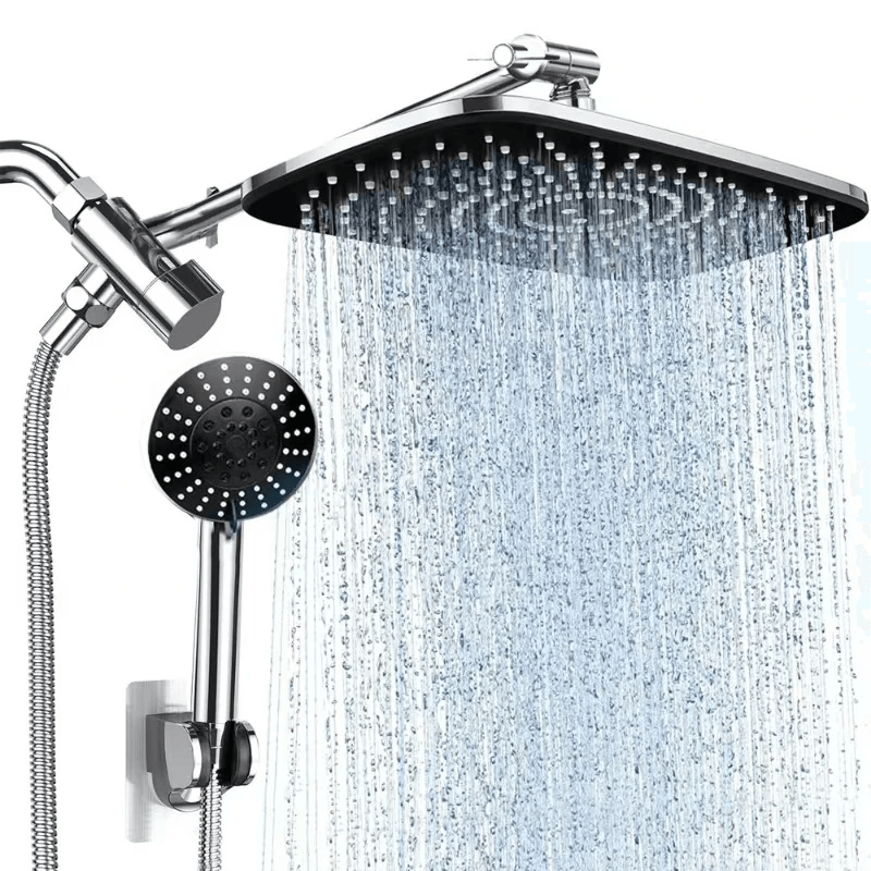 High Pressure Rain Shower Head Combo with Extension Arm- Wide Showerhead with 6 Handheld Water Spray