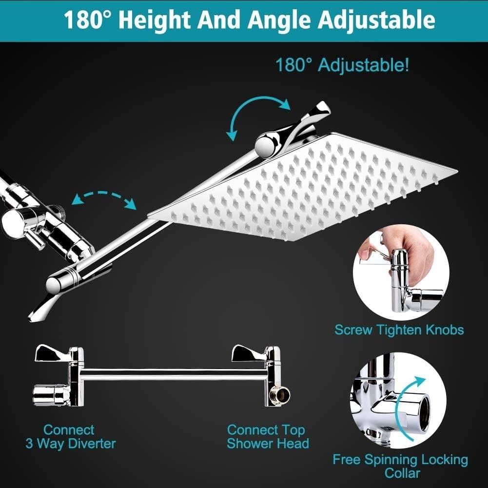 RisingBath 8 Inch High Pressure Rainfall Shower Head Handheld Shower Combo with 11 inch Arm