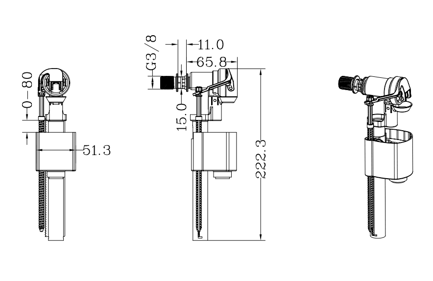 Sanitary Ware Toilet Cisterns Adjustable Side Fill Valve