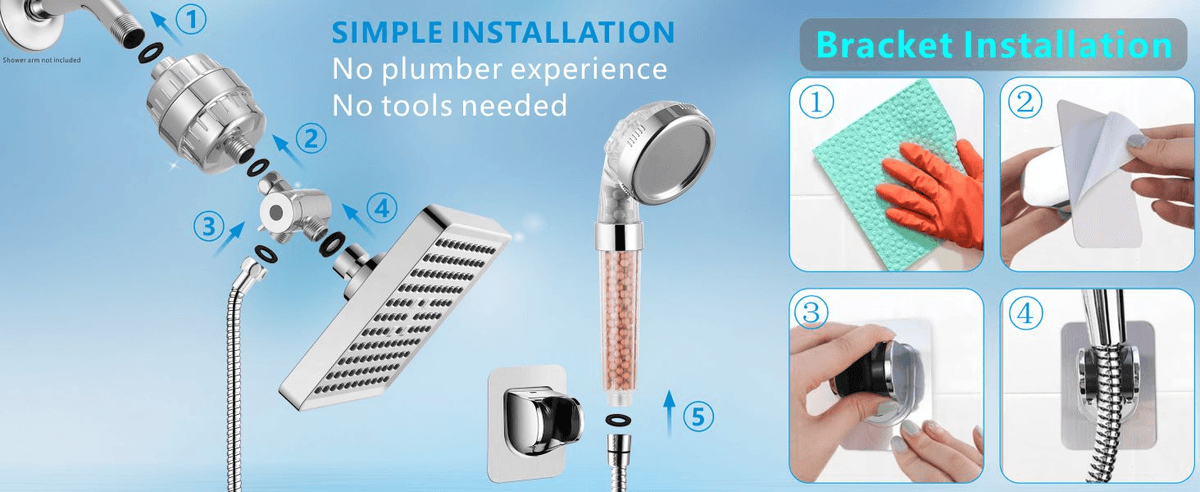 Rising Bath Filtered Shower Head, High Pressure Rain Shower with Handheld Shower Filter Combo