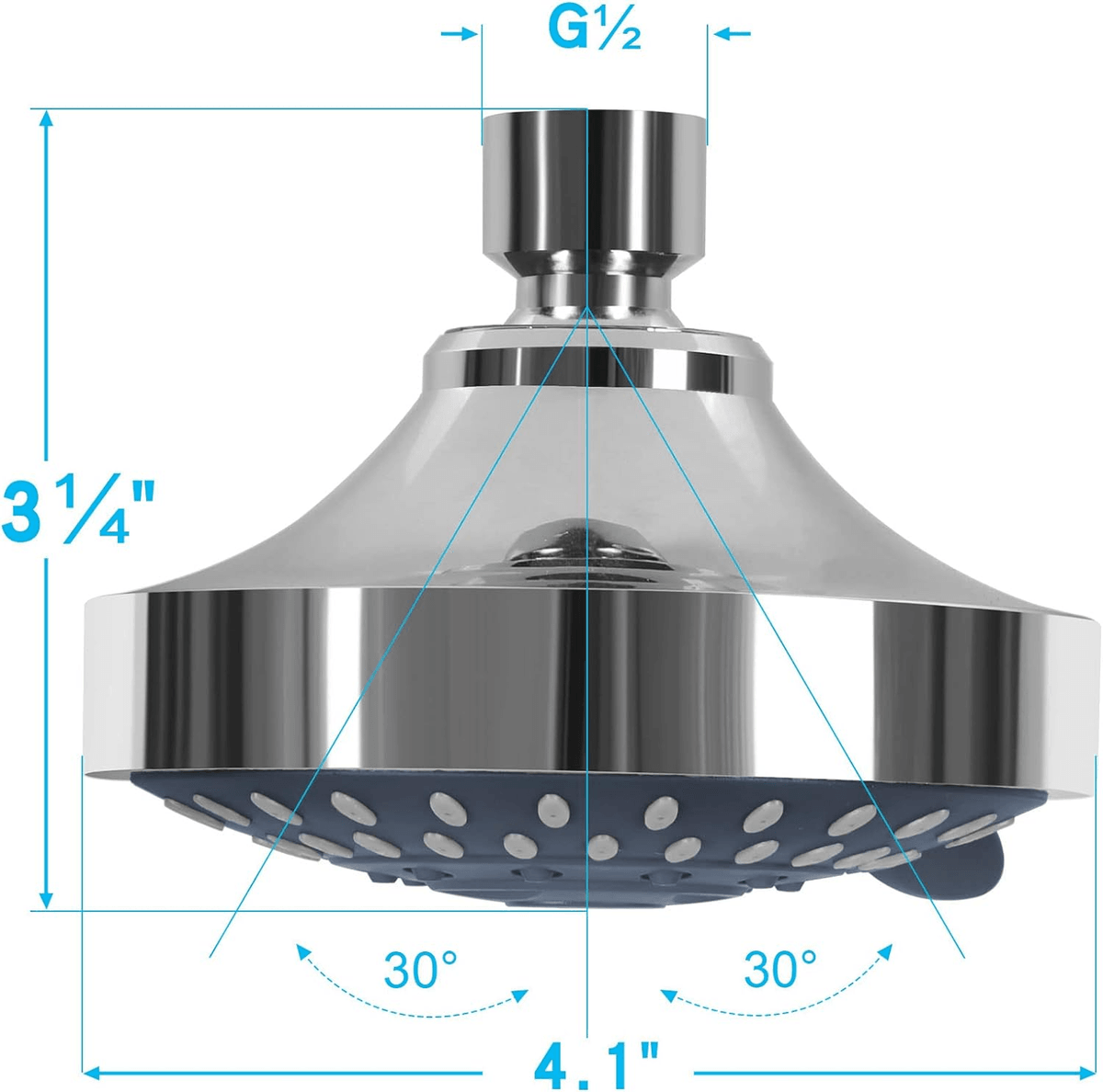 RisingBath Shower Head High Pressure Rain Fixed Showerhead 5 Setting with Metal Swivel Ball Joint