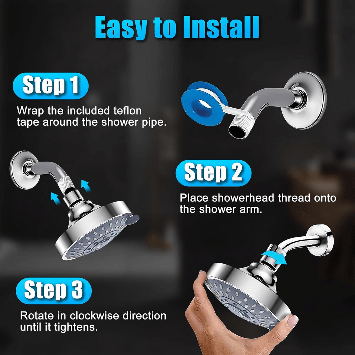 RisingBath Shower Head High Pressure Rain Fixed Showerhead 5 Setting with Metal Swivel Ball Joint